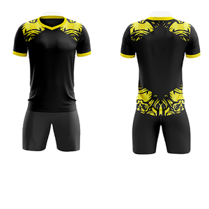Vente en gros personnalisé élégant pas cher maillot de football noir et jaune ensemble complet uniforme de football vêtements de football - Product Image 2