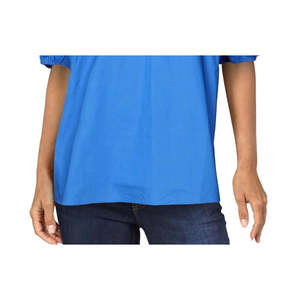 Camicetta da Donna Alfani con Scollo a V e Arricciature, Top Traspirante in Popeline e Seta con Logo Ricamato, Blu Lungo Taglia XL per Ufficio - Product Image 3