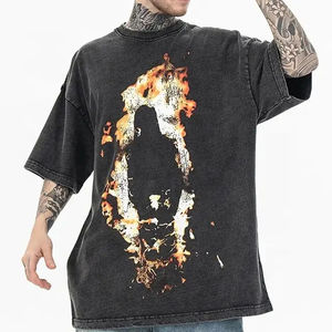 เสื้อยืดคอตตอนลายกราฟิกทรงหลวมไหล่ตก ซักแบบแอซิดวอช ระบายอากาศได้ดี สำหรับผู้ชาย  รับสั่งทำพิเศษ - Product Image 1