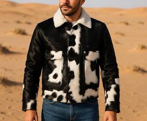Chaqueta de pelo de vaca de invierno para hombre de diseño superior con cuello levantado manga completa 100% cuero de alta calidad personalizable precio razonable - Product Image 1