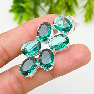 เครื่องประดับจี้แฟชั่นทำมือดีไซน์เนอร์พลอยอะพาไทต์สีเขียวชุบเงิน - Product Image 1