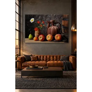 Fida Clay Jug, Impression sur toile Nature morte aux pêches et aux marguerites - Product Image 1