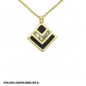 Collier pendentif en forme de diamant en nacre et émail noir de style Art déco en ton or - Product Image 4