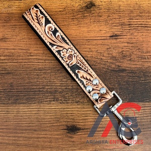 Custom Hand Tooled Leather Short Dog Leash Traffic <b>Padded</b> Handle Genuine Leather Heavy Duty Short Dog Leads for Training Control - Product Image 1