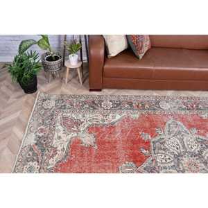 Rug, 6.1x9.9 ft Turkish Rug, <b>Red</b> Striped Rug <b>Wool</b> - Product Image 2