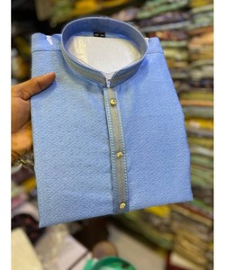 Nouvelle tendance court poulet Kurta hiver Khadi coton pyjama col cou AchkanBandhgalaSherwani marine Kurtapakistani - Product Image 1