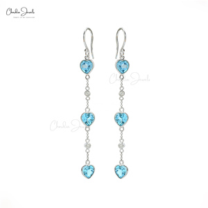 100% naturel suisse bleu topaze coeur coupe 14K solide or blanc boucles d'oreilles avec diamants blancs fabricants de bijoux en or fin - Product Image 2
