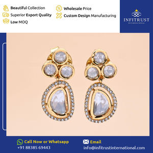 Vente étonnante sur Design traditionnel et contemporain Bijoux classiques indiens Boucles d'oreilles Polki en argent sterling 925 au prix le plus bas - Product Image 2