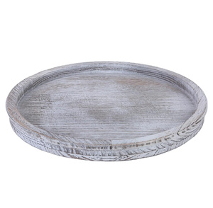 Juego de 2 bandejas decorativas y redondas de madera de mango de Color blanco desgastado hechas a mano de alta calidad para suministro de Hotel y restaurante - Product Image 5