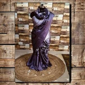 Saree et chemisier indiens traditionnels élégants en satin et soie résistant aux taches - Product Image 1