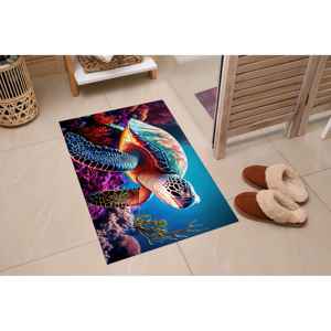 Tapis coloré à motif de tortue marine et de récif corallien, tapis imprimé, tapis fin non tissé - Product Image 2