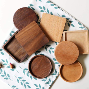 Ensemble de sous-verres vintage en bois de noyer et de pin naturel, tapis et dessous de verre ronds et carrés vierges en bois de chêne - Product Image 2