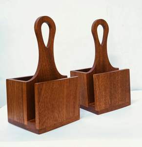 Modern Standing Wooden Cutlery Holder Handle Side Napkin Slot Compact Table Organizer for Spoons <b>Forks</b> <b>Knives</b> Tissue Storage - Product Image 4