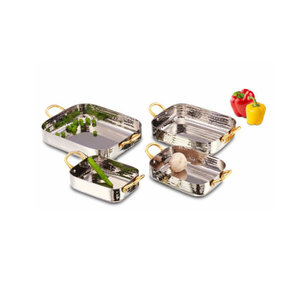 Bandeja para hornear rectangular con acabado martillado artesanal con asas de latón de doble cara, ideal para herramientas de cocina tradicionales y modernas - Product Image 1