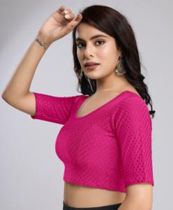 Trendmalls Femme Casual Dobby Coton Elastin Blouse Extensible avec Col Nœud et Lycra Tissé B01-Pink Readymade Chemises - Product Image 5