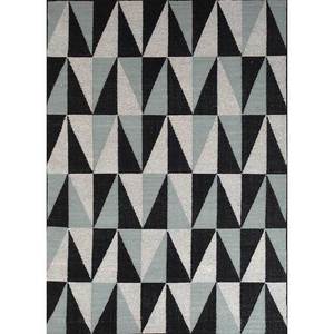 Tapis en laine abstraits géométriques Alhambra gris et noir, tissage plat, rectangulaires 9x12 en jute pour la maison, la chambre et le couloir - Modèle Dwrm-7010 - Product Image 1