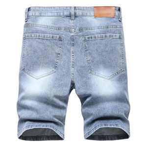 Pantalones cortos de mezclilla azul claro 2025 100% cintura de algodón recto con estilo desgastado con logotipo personalizado - Product Image 2