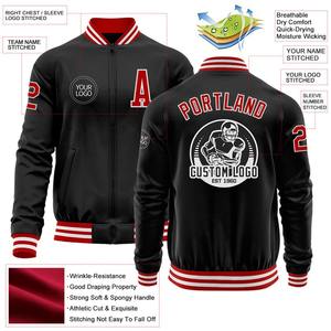 Custom <b>Black</b> <b>Red</b>-White Bomber <b>Varsity</b> Letterman Zipper <b>Jacket</b> Windbreaker Streetwear Vintage Men's <b>Varsity</b> <b>Jacket</b> - Product Image 2