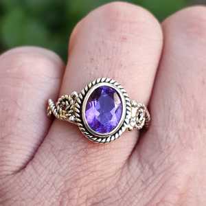 Purple Amethyst <b>Statement</b> <b>Ring</b> February Birthstone Handmade Sterling <b>Silver</b> Boho Gemstone <b>Ring</b> with Oval Cut Diamond - Product Image 1