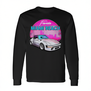 Camiseta de Manga Larga con Diseño de Coche Clásico de Miami Beach y Palmeras de Florida para Promociones - Product Image 2