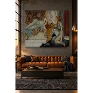 Fida Godward, femme allongée sur une peau de tigre et fille coquette, impression sur toile - Product Image 1