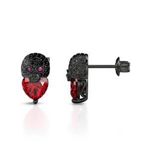 Jeulia Guardian Waves Skull Heart Cut Sterling <b>Silver</b> <b>Stud</b> Earrings - Product Image 2