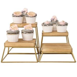 Minimalist Different Size Wooden Metal Base Cake <b>Stand</b> for Displaying Cakes and Pastries Modern Farmhouse Rustic Kitchen Setting - Product Image 3
