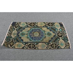 Alfombra Turca, Alfombra Vintage de 1.5x3 pies, Alfombra de Lana con Diseño Floral Azul - Product Image 3