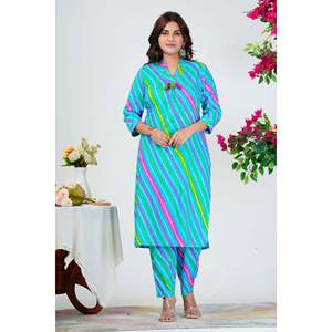 Conjunto de Kurta de Georgette a Rayas Azul Agua Vibrante con Dupatta Ombré Rosa-Verde, Estilo Bollywood, Ropa Étnica India, Saree Choli - Product Image 6