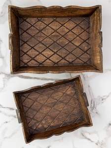 Rectangle de plateau de service en bois sculpté à la main antique de qualité supérieure personnalisé pour la cuisine à domicile et la table à manger. - Product Image 3