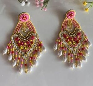 Handcrafted Bead embroidery <b>long</b> necklace <b>earrings</b> set Beaded <b>Earrings</b> Women Festive Party Jewelry At Best Price Beaded <b>Earrings</b> - Product Image 3