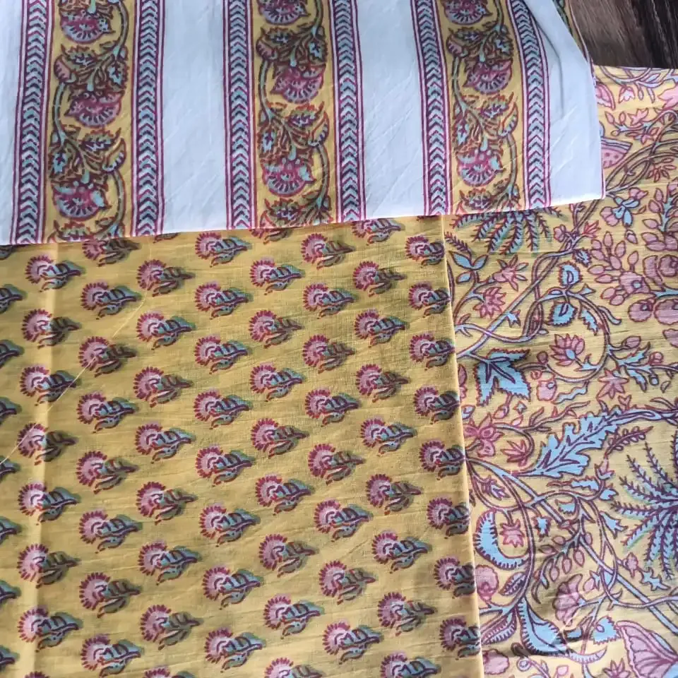 Handblock baru motif bunga 100% katun kain Voile pasokan India menyesuaikan warna & kain
