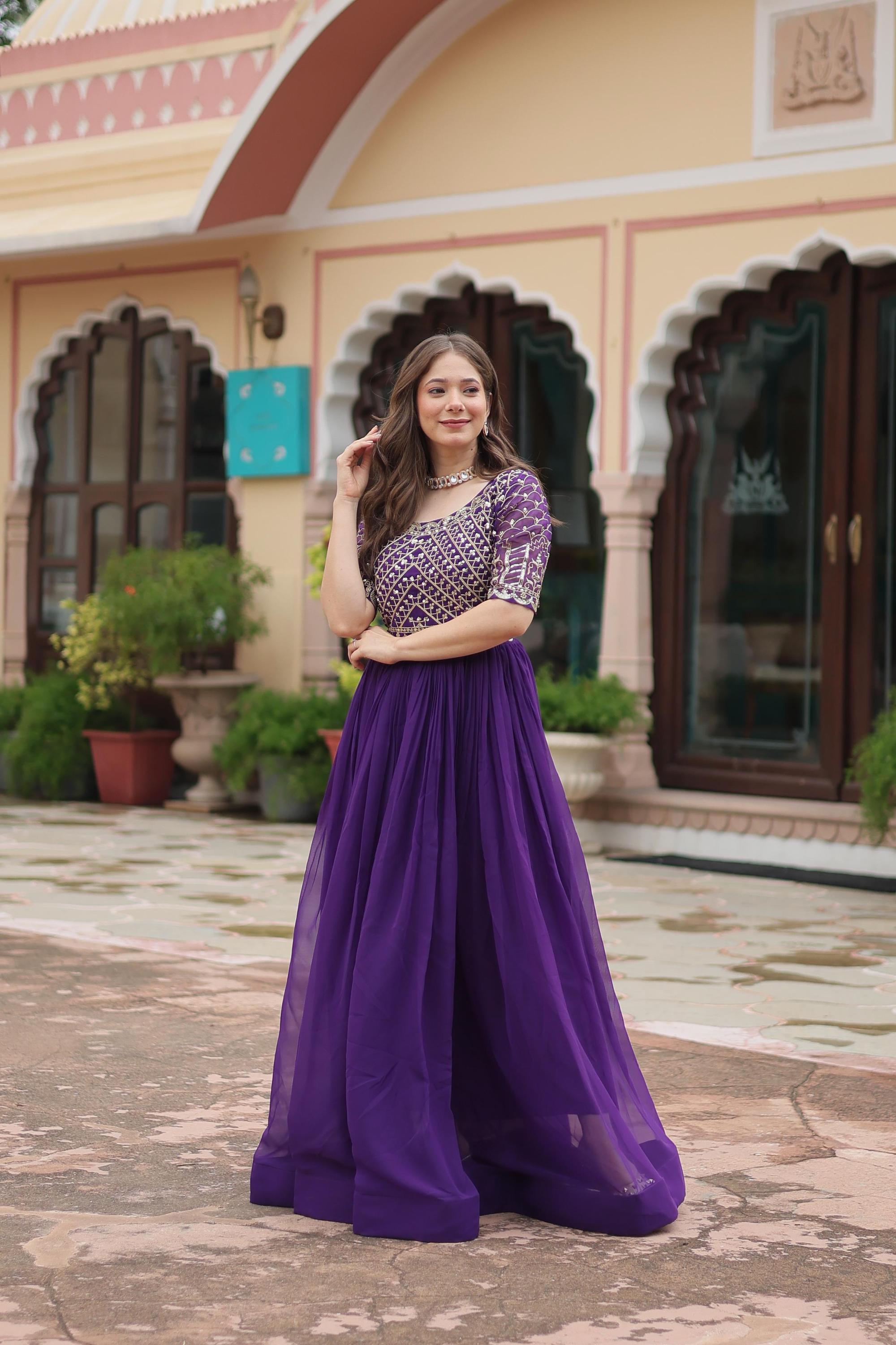 indian dress for birthday Bollywood Designer Zari Embroidery Sequence Work Gowns Party Wear Gown in Fancy Style Girls Party Wear Gown Color:BAY LEAF MULTI festive gifting 60s dresses Black Mesh Asymetrical Mini