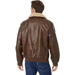 Veste de motard pour homme en faux cuir marron coupe ajustée avec poches zippées au design élégant pour moto, col montant, mode streetwear décontractée - Product Image 4