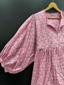 Robe midi élégante en pur coton imprimé pour dames la plus vendue, parfaite pour le brunch de bureau et les vêtements de voyage, originaire d'Inde - Product Image 2