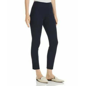 Leggings courts pour femmes Theory, taille 8, avec fermeture à bouton-pression aux chevilles, tissu tricoté bleu, extensible - Product Image 1