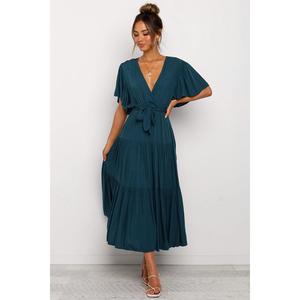 Gran oferta, el más nuevo vestido Maxi bohemio diario para mujer, vacaciones de verano, informal, largo, escalonado, cuello en V con cinturón, vestidos largos para mujer - Product Image 1