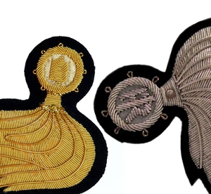 Handmade Badges Customized Handmade Crest Embroidered Bullion Wire Pocket Badge Irregular Shape Gold and <b>Silver</b> Wings Design - Product Image 6