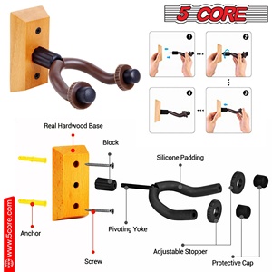5Core Guitar Wall Mount <b>Hanger</b> 2Pack U-Shaped Wood Guitar Wall Hook <b>Stand</b> - Product Image 6