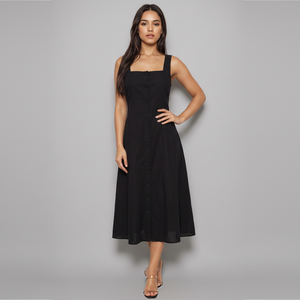 Vestido Midi Minimalista con Estampado Sólido y Fruncido, 100% Algodón Transpirable, Sin Mangas, Corte A, Elegante, para Oficina o Fiesta, Talla Única XS-X-L - Product Image 5