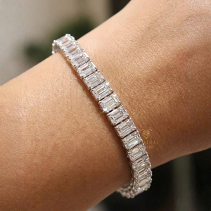 Pulsera de tenis de oro blanco de 14K con diamantes cultivados en laboratorio, corte esmeralda, claridad VVS blanca, diseño HipHop, para mujer, certificado IGI - Product Image 1