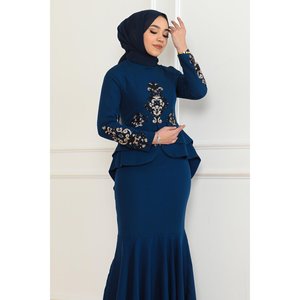 Indigo <b>Patterned</b> Fish <b>Dress</b> 6144 with Natural Waistline Regular Sleeve Nonwoven Casual 100% Cotton - Product Image 2