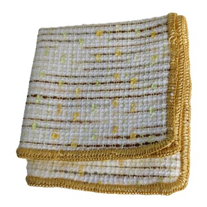 Mustard Beige Wool Handmade Knitted <b>Edge</b> Signature Border Handkerchief Elegant Pocket <b>Square</b> for Blazers Suit Dining Accessories - Product Image 2