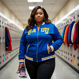 เสื้อแจ็กเก็ตสตรีแขนยาวหนังขนาดใหญ่พิเศษผ้าเบสบอลปักลายเสื้อแจ็คเก็ตขนสัตว์100% ขนาดใหญ่ - Product Image 5