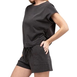 Traje informal de dos piezas marrón claro 2025 para mujer, de talla grande de cintura alta pijama holgado, pantalones cortos, conjunto de chándal para mujer de talla grande - Product Image 3