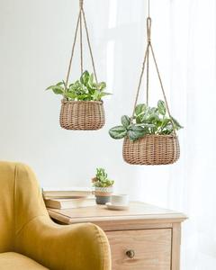 Handmade Planters Customized Design & Size Decorative Planters Rattan Cane Weaved Hanging Planters Wicker Outdoor <b>Flower</b> Pots - Product Image 1