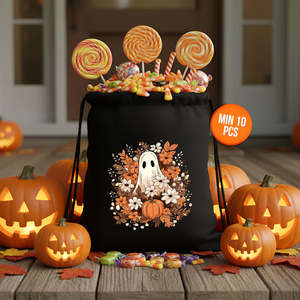 Personalized Halloween Organic <b>Cotton</b> Drawstring <b>Candy</b> Bags with 12 Designs Screen Printed Logo for Bracelets and Watches - Product Image 1