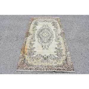 Vintage Turkish Rug, Area 3.8x6.7 ft (115x205 cm) Rug, <b>Brown</b> Persian <b>Wool</b> Rug - Product Image 1