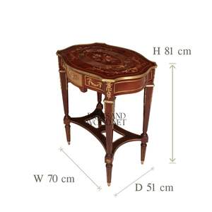 Mesa Auxiliar Ovalada Francesa de Lujo con Incrustaciones Florales Elaboradas y Adornos de Latón Dorado para Decoración Clásica de Palacio - Product Image 4