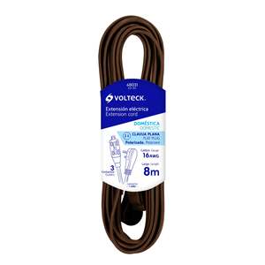 Cable de Extensión Volteck de 8 Metros, Color Marrón, 16 AWG, Enchufe Plano, 15 A, para Electrodomésticos y Productos Electrónicos de Consumo - Product Image 1